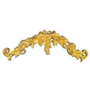 Burwood Products Wall Pediment Vintage 16in Gold Bow Tassel Floral Swag 2830-A